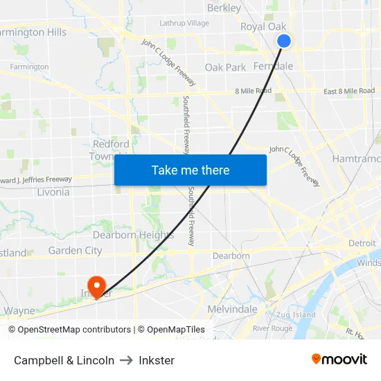 Campbell & Lincoln to Inkster map