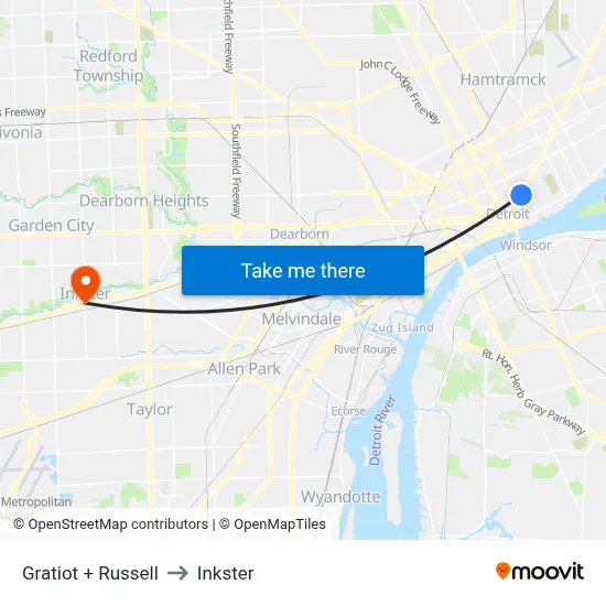 Gratiot + Russell to Inkster map