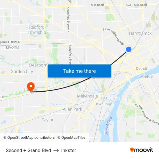 Second + Grand Blvd to Inkster map