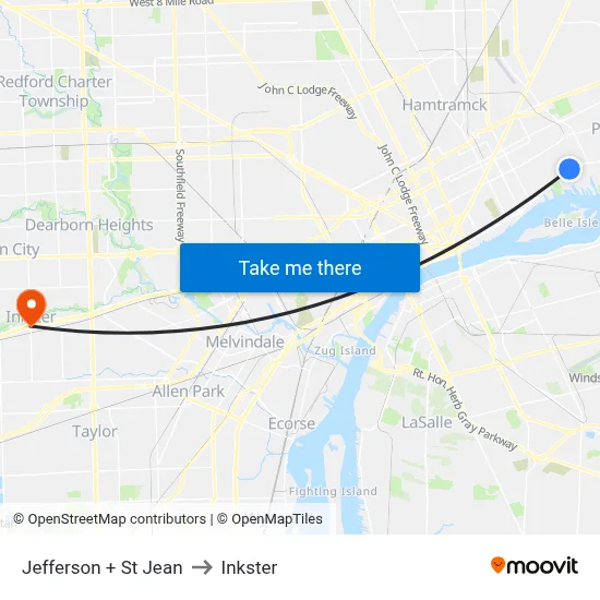 Jefferson + St Jean to Inkster map