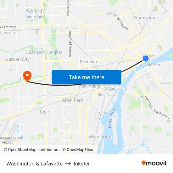 Washington & Lafayette to Inkster map