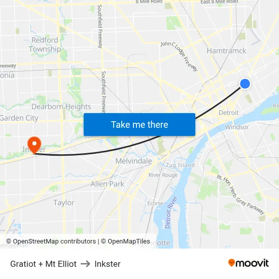 Gratiot + Mt Elliot to Inkster map