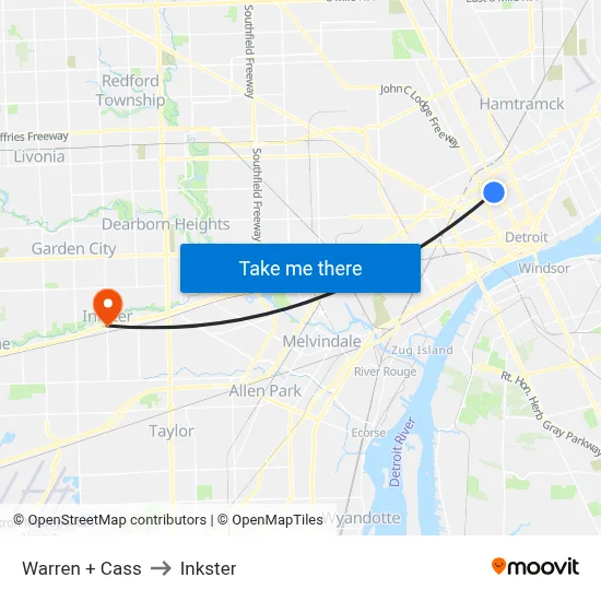 Warren + Cass to Inkster map
