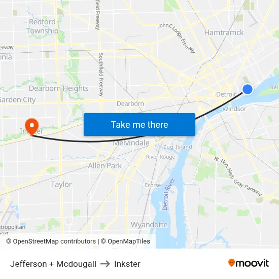 Jefferson + Mcdougall to Inkster map