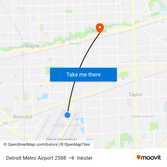 Detroit Metro Airport 2588 to Inkster map