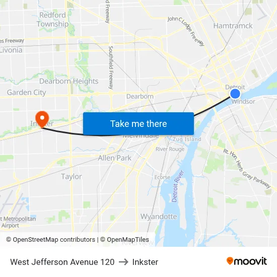 West Jefferson Avenue 120 to Inkster map