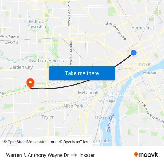 Warren & Anthony Wayne Dr to Inkster map