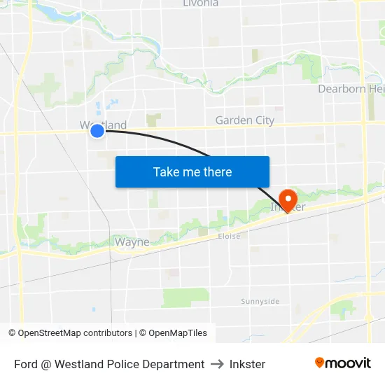 Ford @ Westland Police Department to Inkster map
