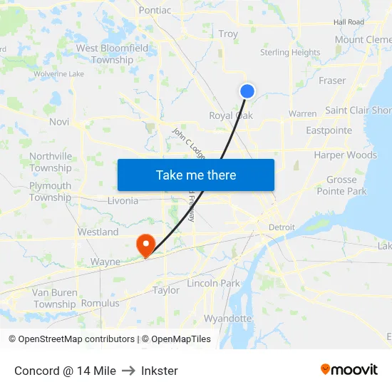 Concord @ 14 Mile to Inkster map