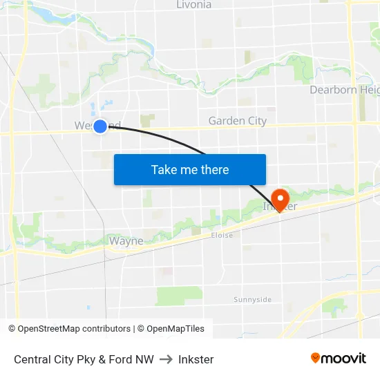 Central City Pky & Ford NW to Inkster map