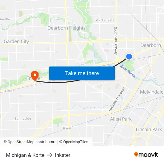 Michigan & Korte to Inkster map