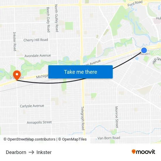 Dearborn to Inkster map