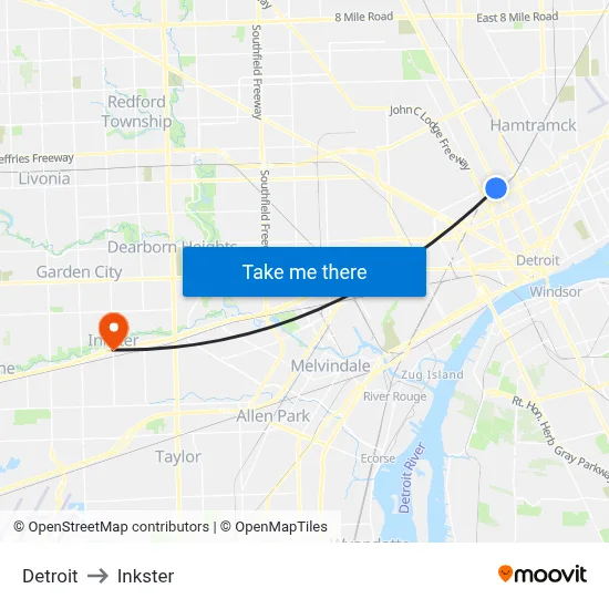 Detroit to Inkster map