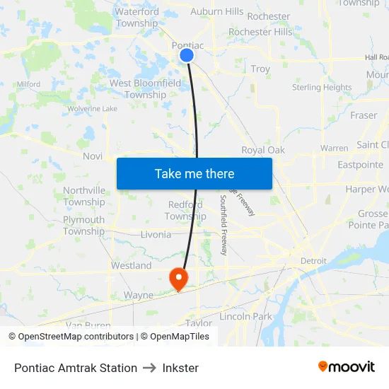 Pontiac Amtrak Station to Inkster map
