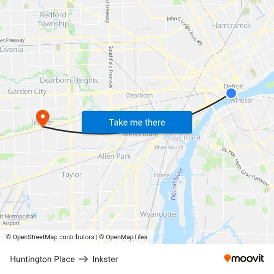 Huntington Place to Inkster map