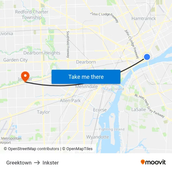 Greektown to Inkster map