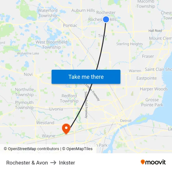 Rochester & Avon to Inkster map