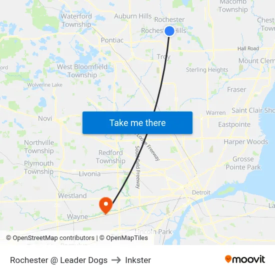 Rochester @ Leader Dogs to Inkster map