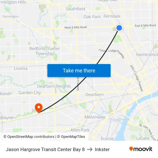 Jason Hargrove Transit Center Bay 8 to Inkster map