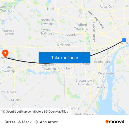 Russell & Mack to Ann Arbor map