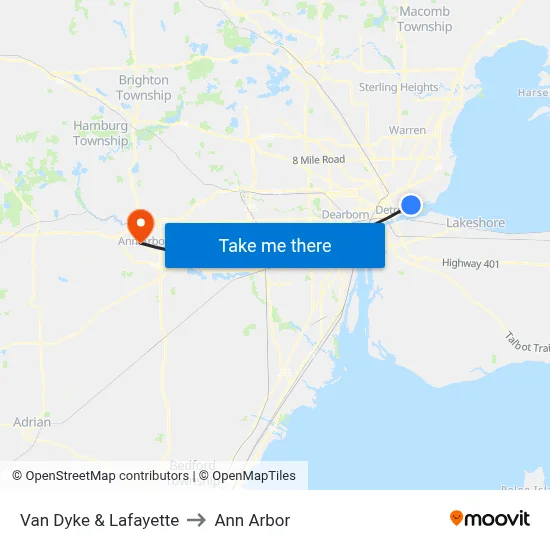 Van Dyke & Lafayette to Ann Arbor map