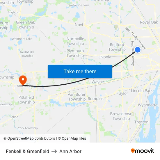 Fenkell & Greenfield to Ann Arbor map