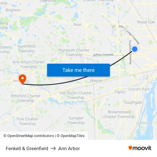 Fenkell & Greenfield to Ann Arbor map