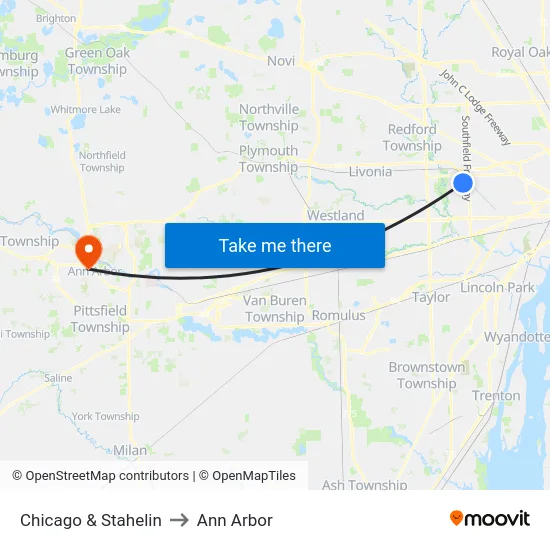 Chicago & Stahelin to Ann Arbor map
