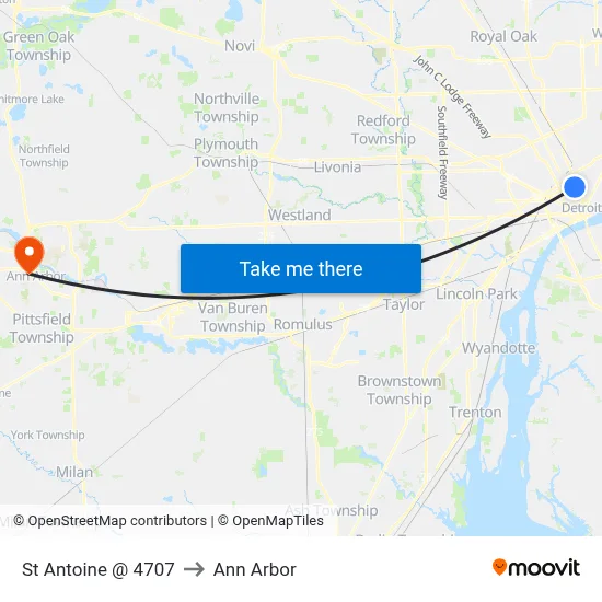 St Antoine @ 4707 to Ann Arbor map