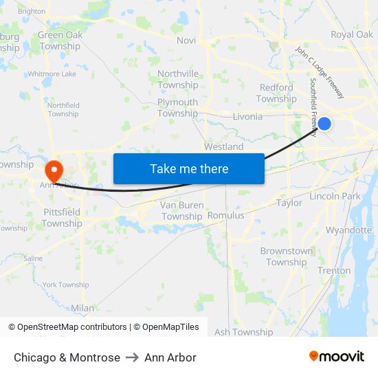 Chicago & Montrose to Ann Arbor map