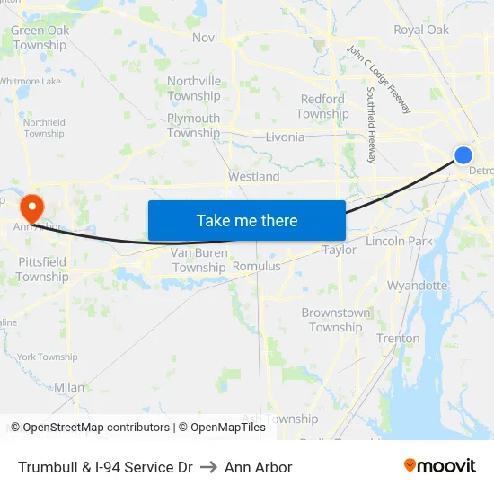Trumbull & I-94 Service Dr to Ann Arbor map