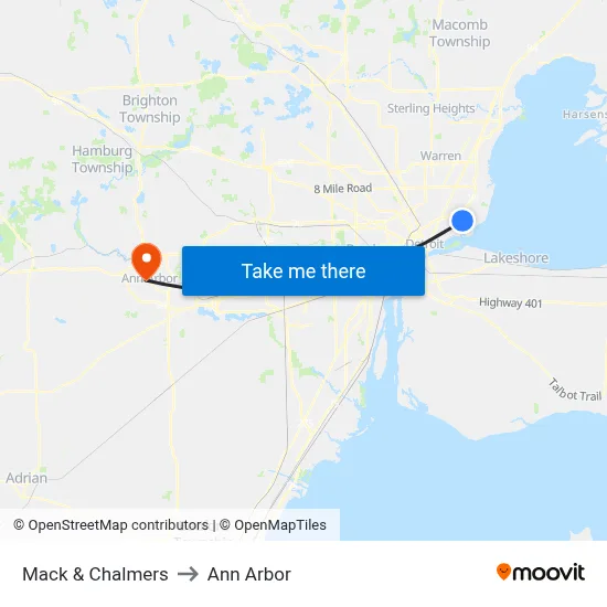 Mack & Chalmers to Ann Arbor map