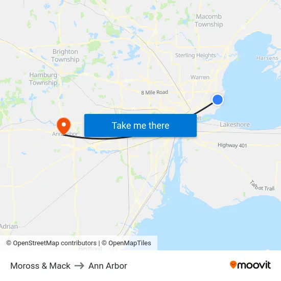 Moross & Mack to Ann Arbor map