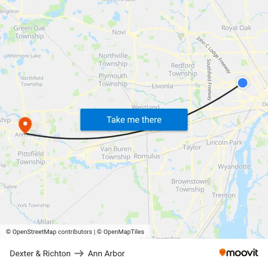 Dexter & Richton to Ann Arbor map