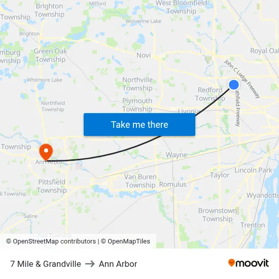 7 Mile & Grandville to Ann Arbor map