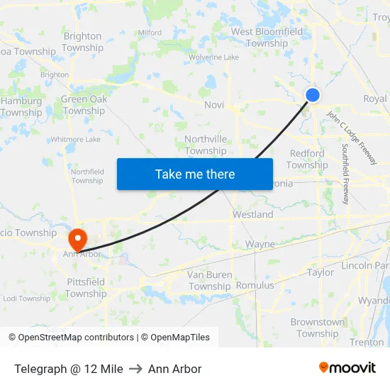 Telegraph @ 12 Mile to Ann Arbor map