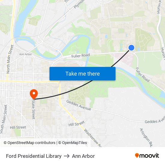 Ford Presidential Library to Ann Arbor map