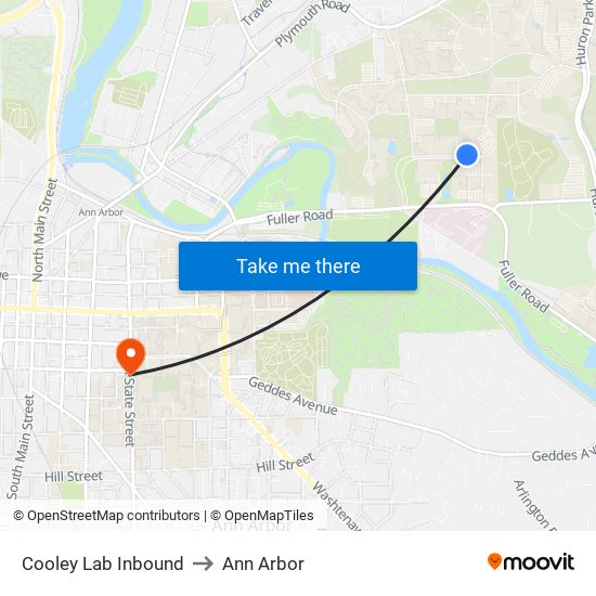 Cooley Lab Inbound to Ann Arbor map