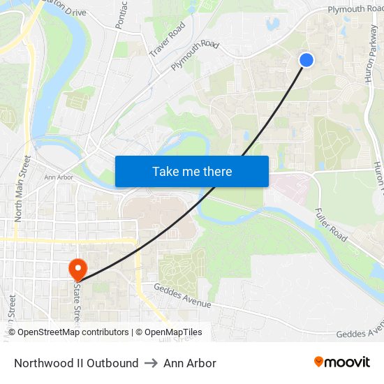 Northwood II Outbound to Ann Arbor map