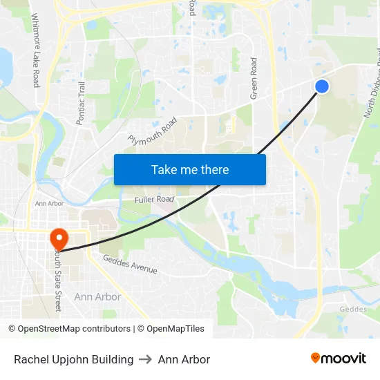 Rachel Upjohn Building to Ann Arbor map