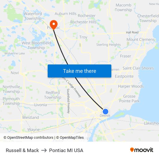 Russell & Mack to Pontiac MI USA map