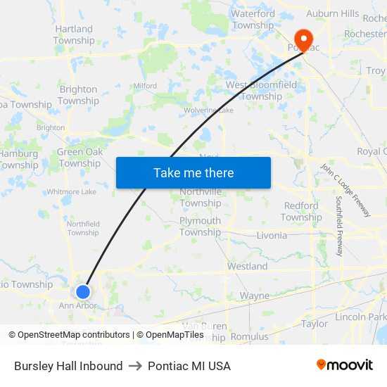 Bursley Hall Inbound to Pontiac MI USA map
