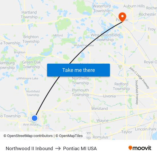 Northwood II Inbound to Pontiac MI USA map