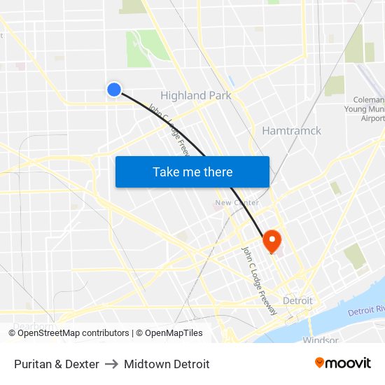 Puritan & Dexter to Midtown Detroit map