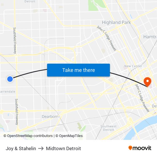 Joy & Stahelin to Midtown Detroit map