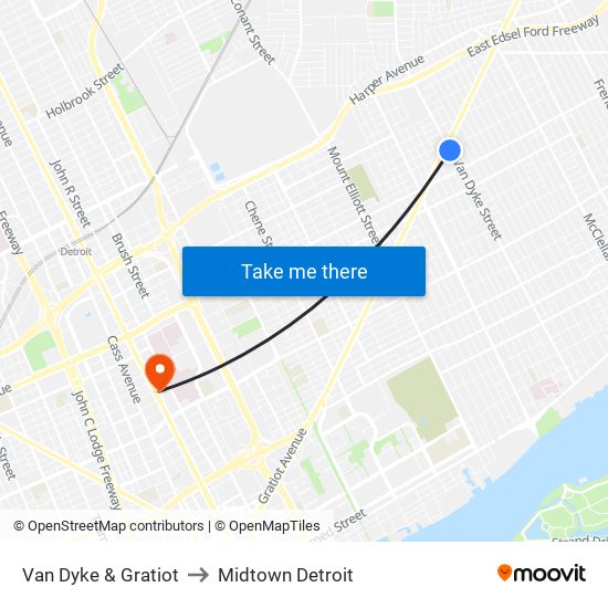 Van Dyke & Gratiot to Midtown Detroit map
