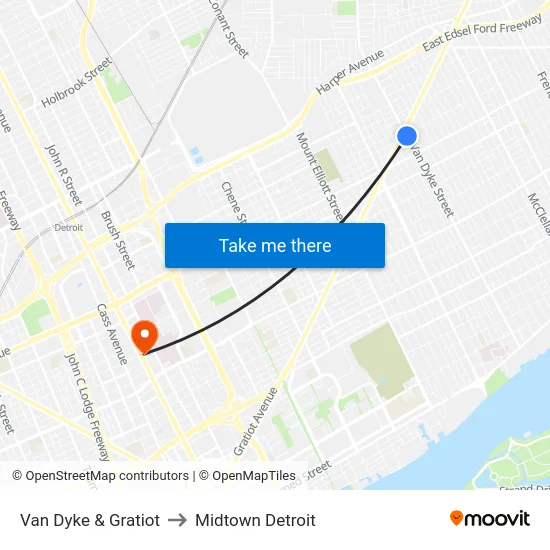Van Dyke & Gratiot to Midtown Detroit map