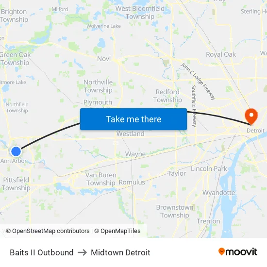 Baits II Outbound to Midtown Detroit map