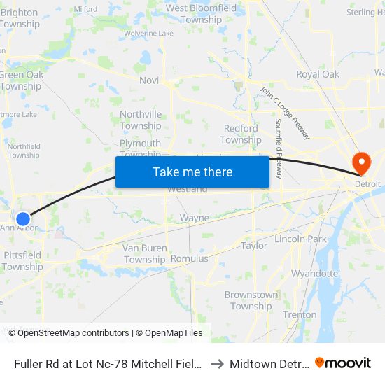 Fuller Rd at Lot Nc-78  Mitchell Field (1) to Midtown Detroit map