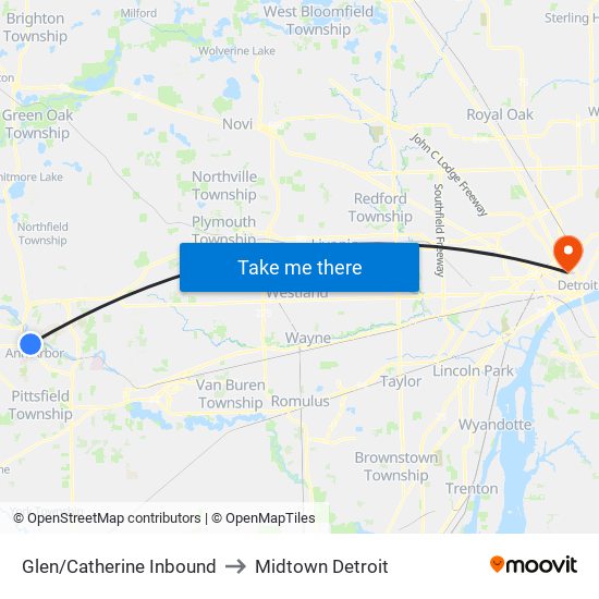 Glen/Catherine Inbound to Midtown Detroit map